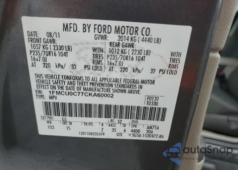 2012 Ford Escape Xls from USA, damaged, VIN 1FMCU0C77CKA60002